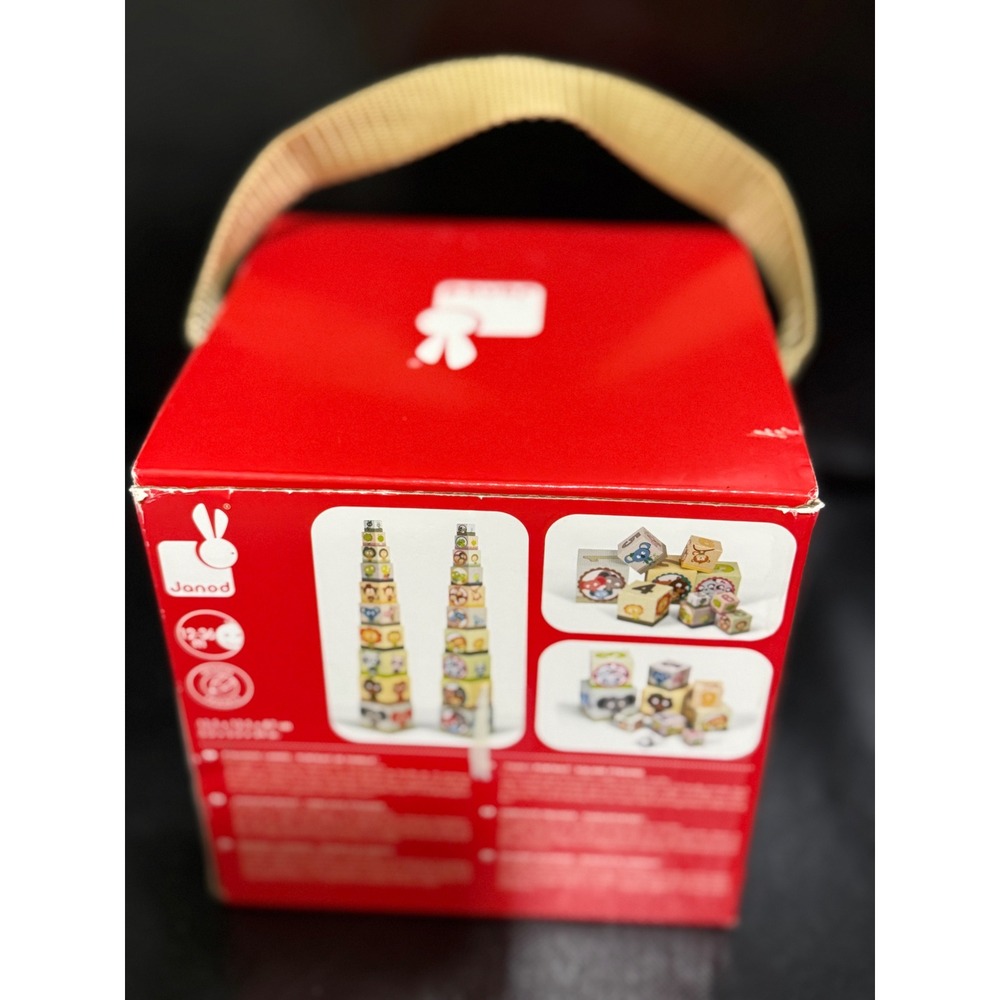 Janod Stacking Pyramid Blocks Toy Square Counting Numbers Animals Pre-owned‎ - Picture 2 of 6